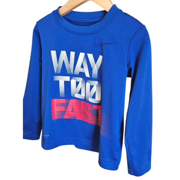 Nike Toddler Long Sleeve DriFit Way Too Fast TShirt Blue Boy's Size 3T - Picture 2 of 5